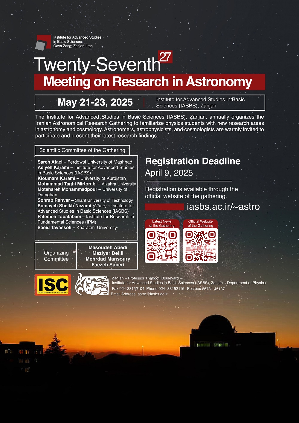 27th Meeting on Research in Astronomy at IASBS