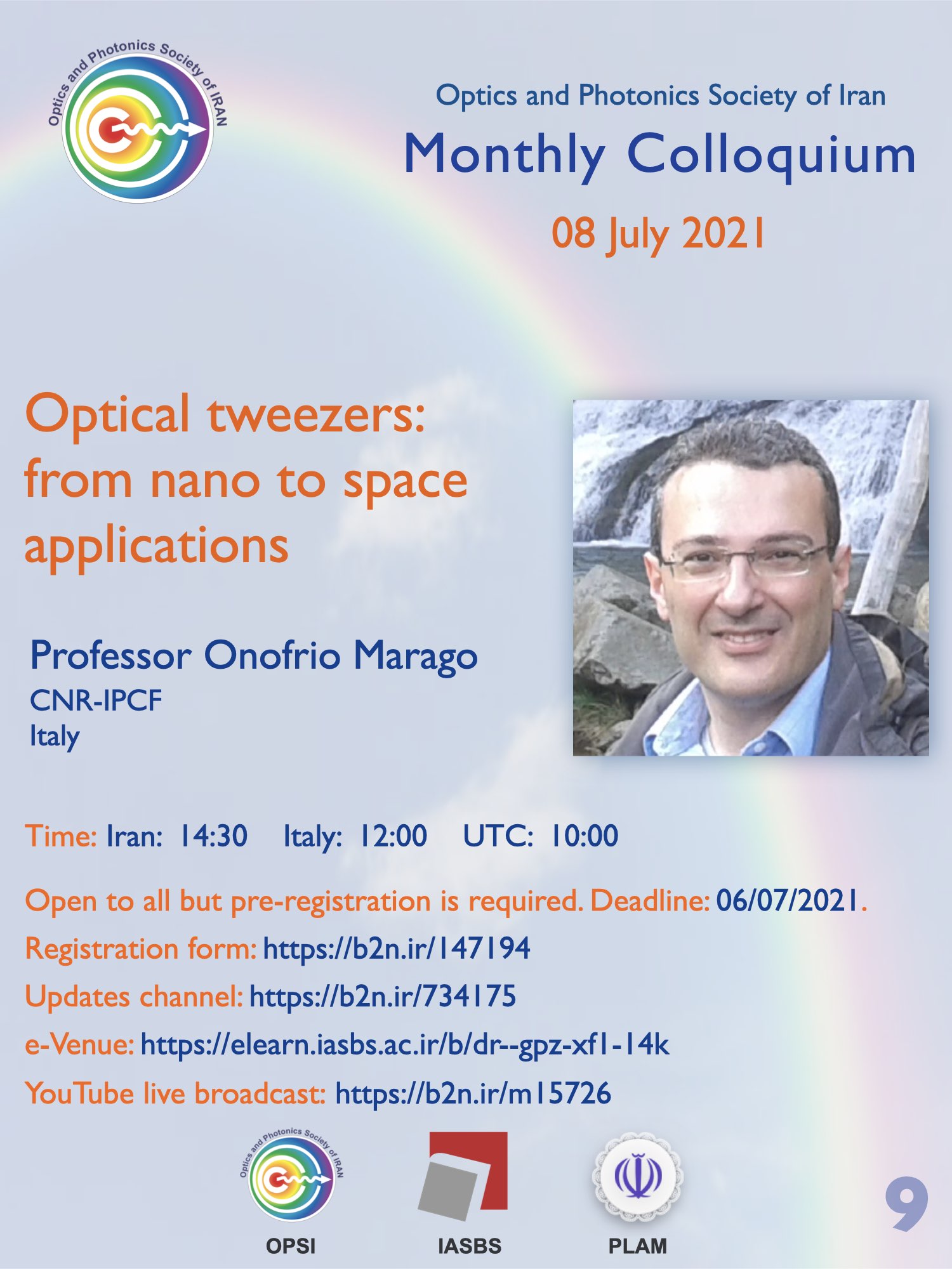 Prof Onofrio Marago speaks in 9th OPSI monthly e-colloquium