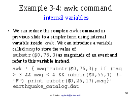 Example 3-4: awk command, internal variables 