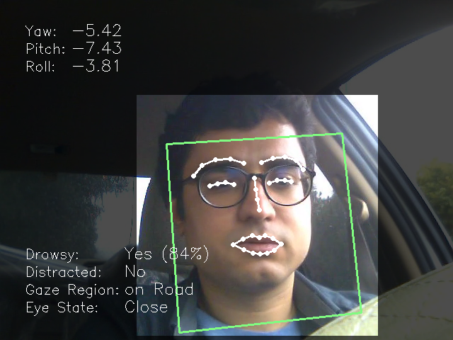 Driver gaze, head pose, drowsiness and distraction detection